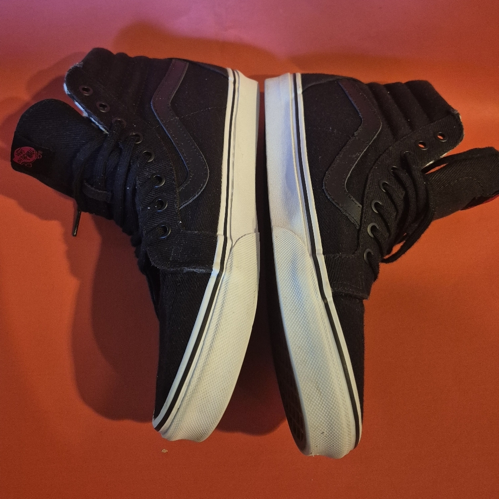 Vans Black Canvas High-Tops with White Soles - Picture 2 of 9